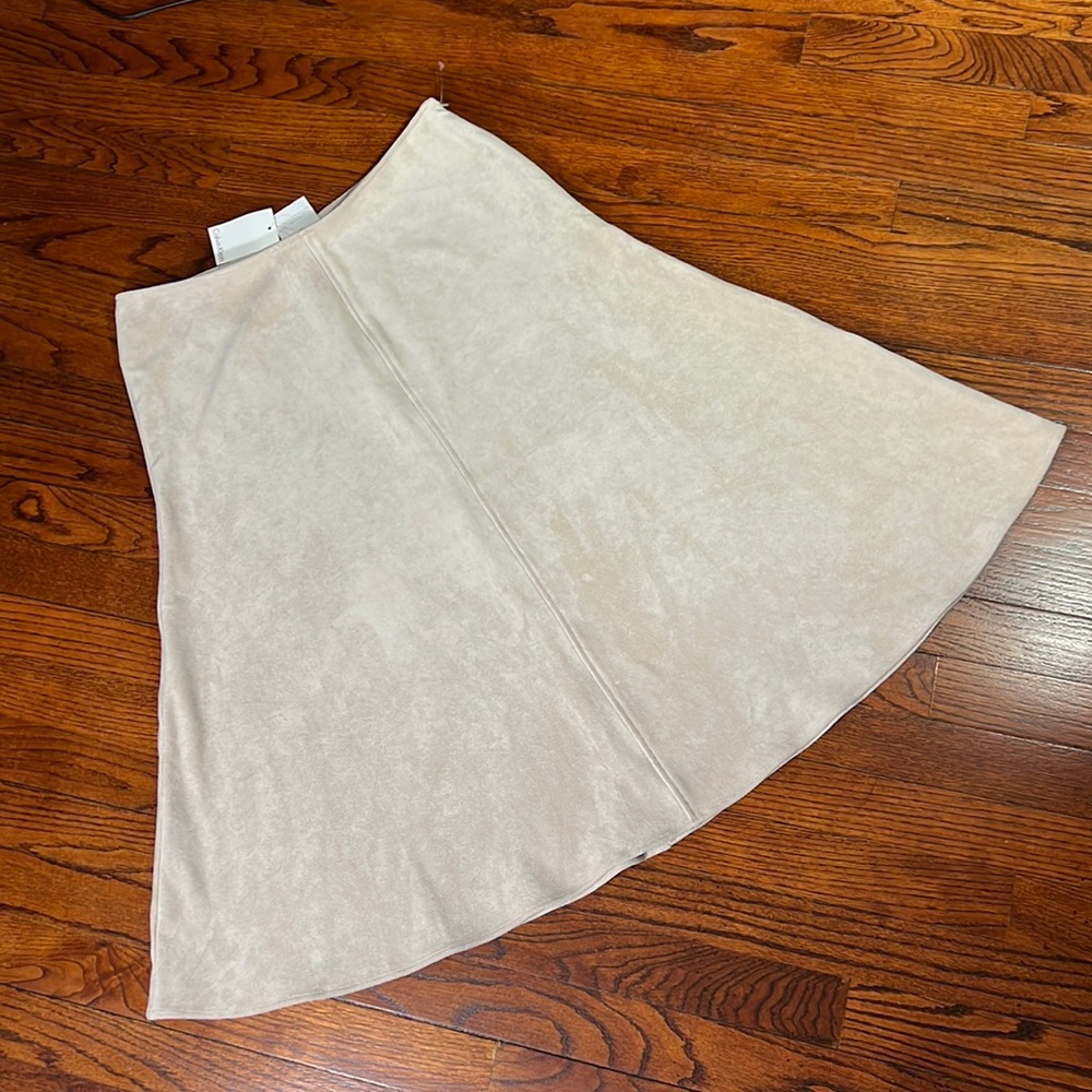 NEW Calvin Klein Beige Suede Faux Long Skirt Size 12